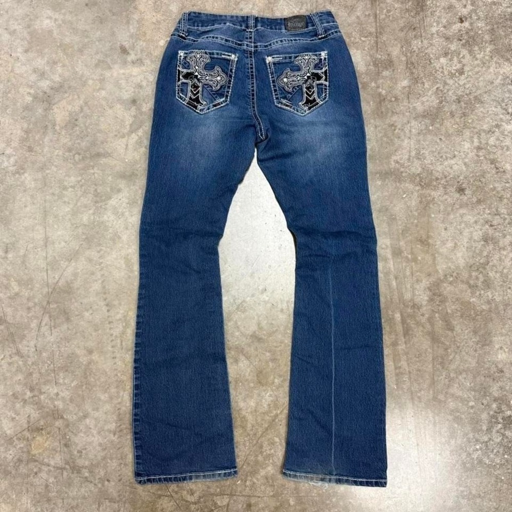 Women's Dark‎ Wash Grunge Y2K Embellished Flare Bootcut Jeans 26x30